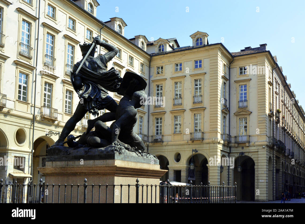 Turin, Piedmont, Italy. Statue of Amadeus VI of Savoy also named Conte Verde Stock Photo