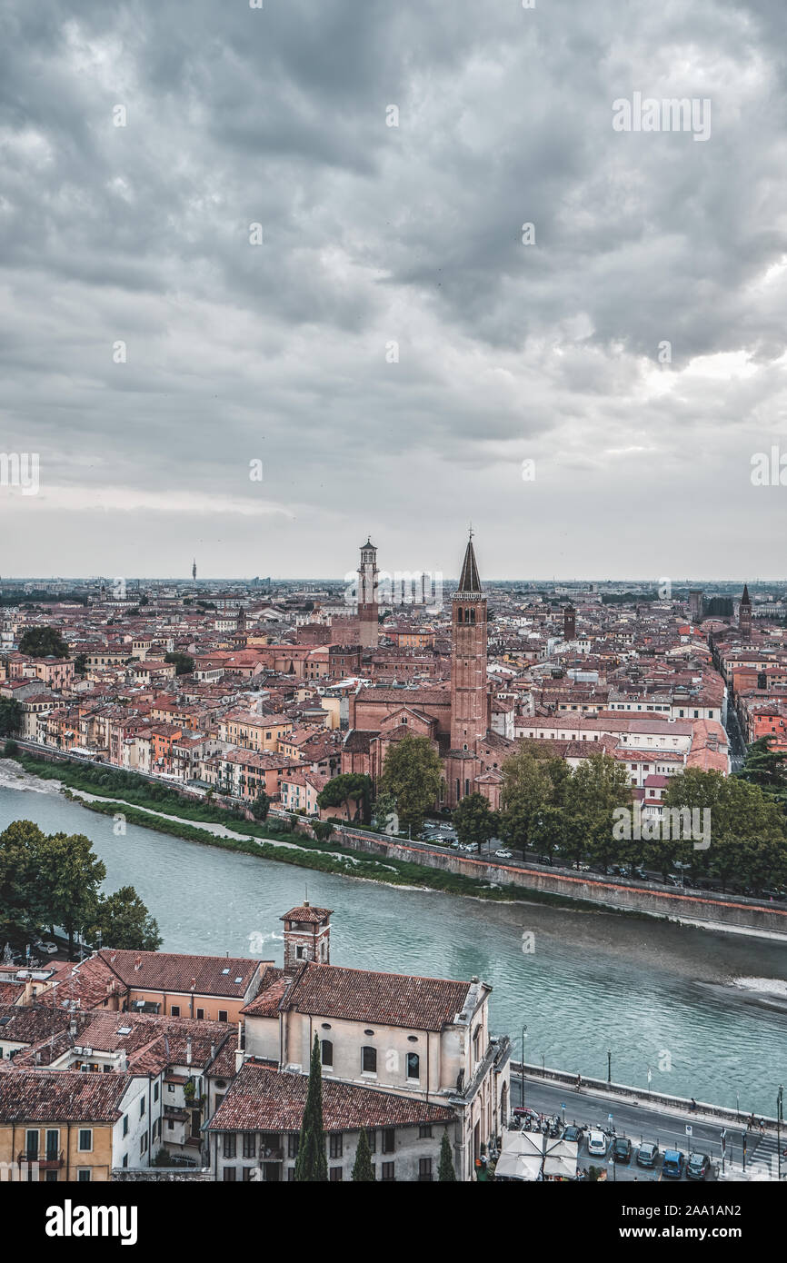 Verona City skyline with Adige river and Sant'Anastasia church Stock ...