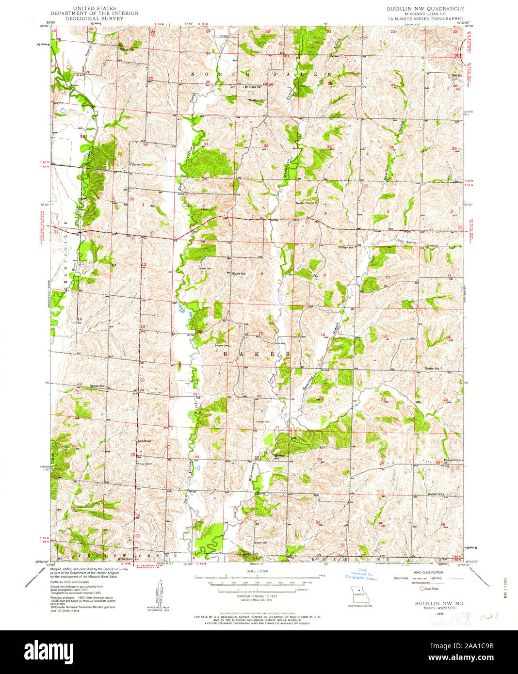 USGS TOPO Map Missouri MO Bucklin NW 322103 1949 24000 Restoration