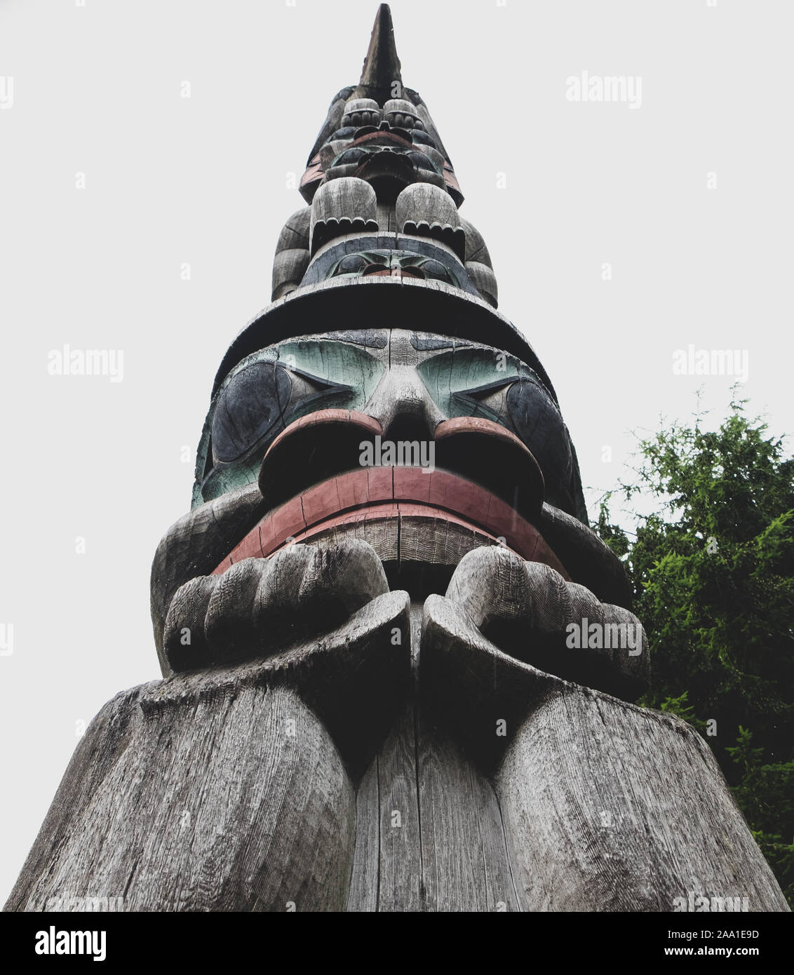 Carved totem pole Stock Photo