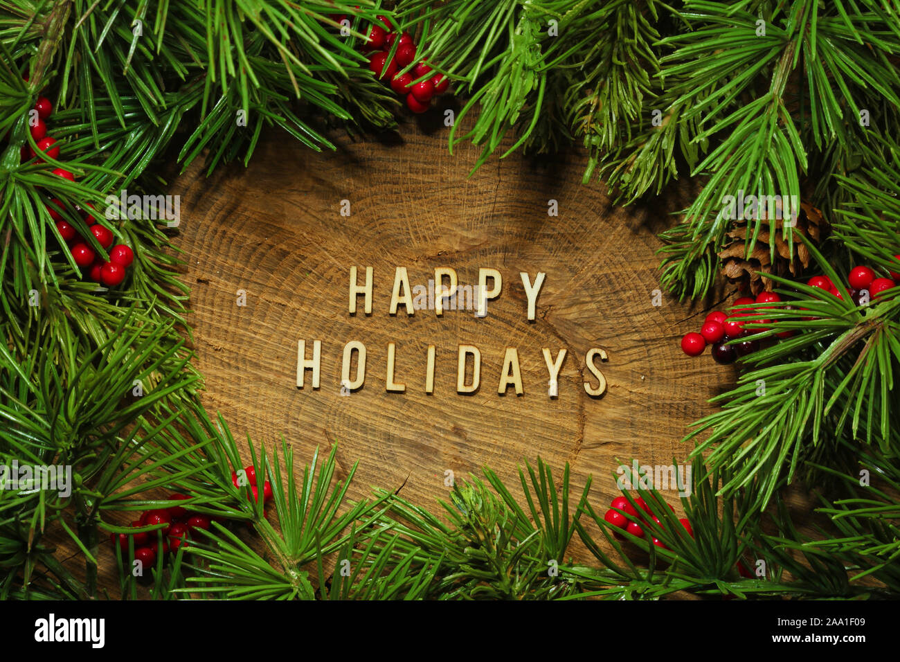 Christmas tree branches background - Happy Holidays Stock Photo - Alamy