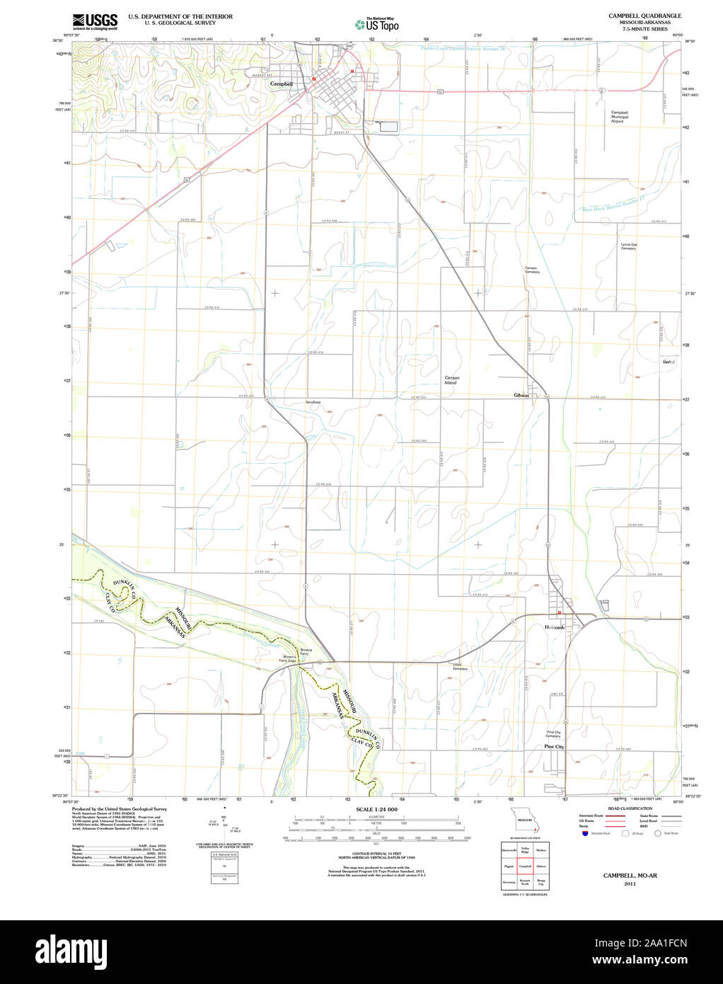 USGS TOPO Map Missouri MO Campbell 20111214 TM Restoration Stock Photo