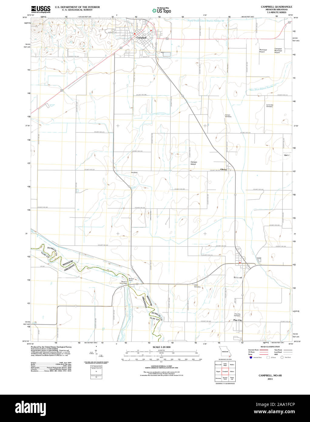 USGS TOPO Map Missouri MO Campbell 20110803 TM Restoration Stock Photo