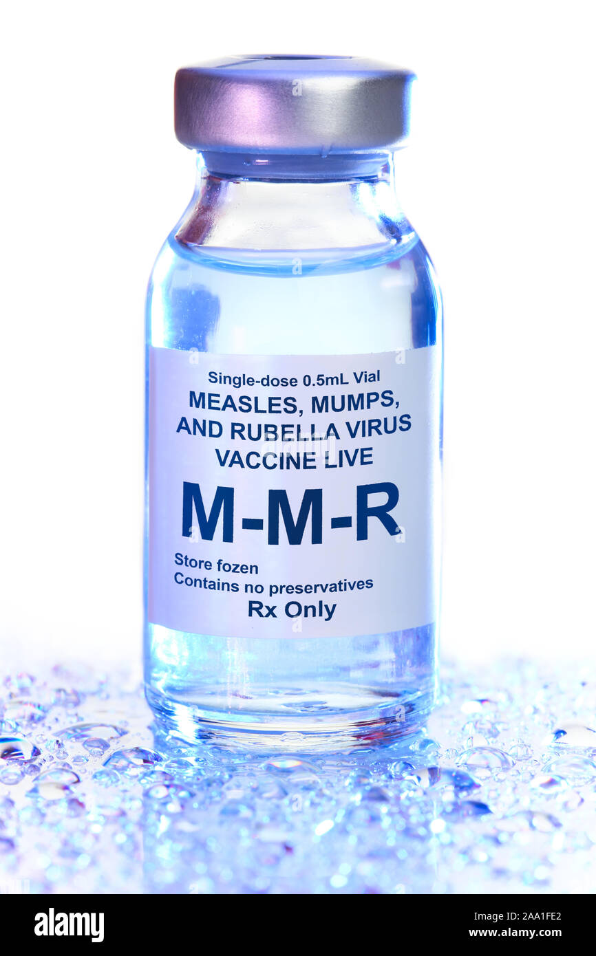 Small drug vial with MMR vaccine Stock Photo