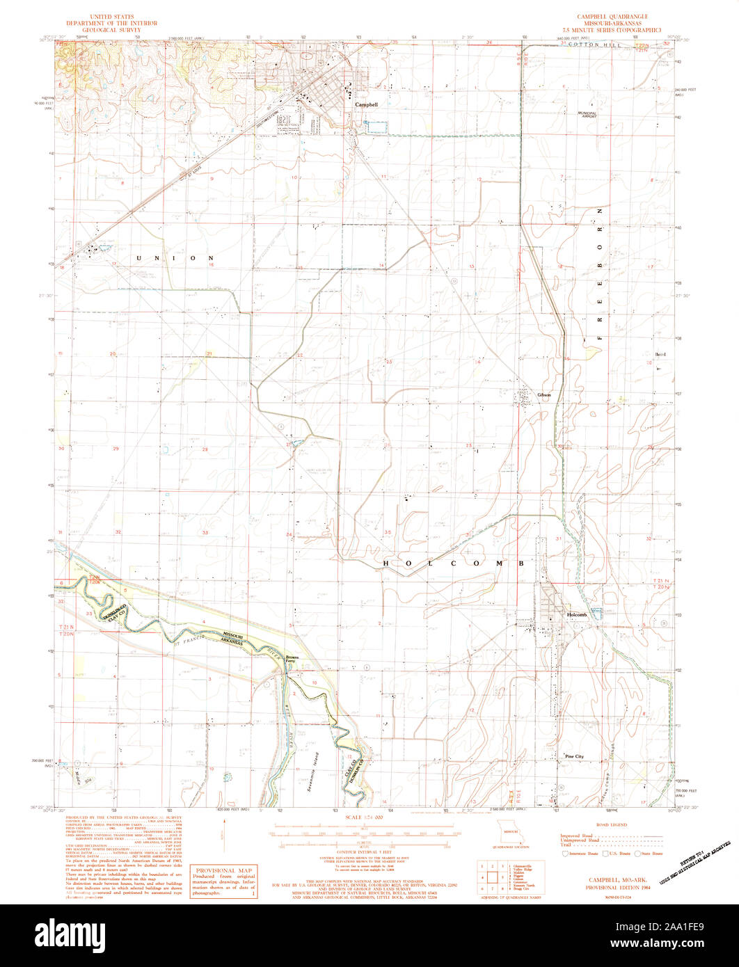 USGS TOPO Map Missouri MO Campbell 322185 1984 24000 Restoration Stock Photo