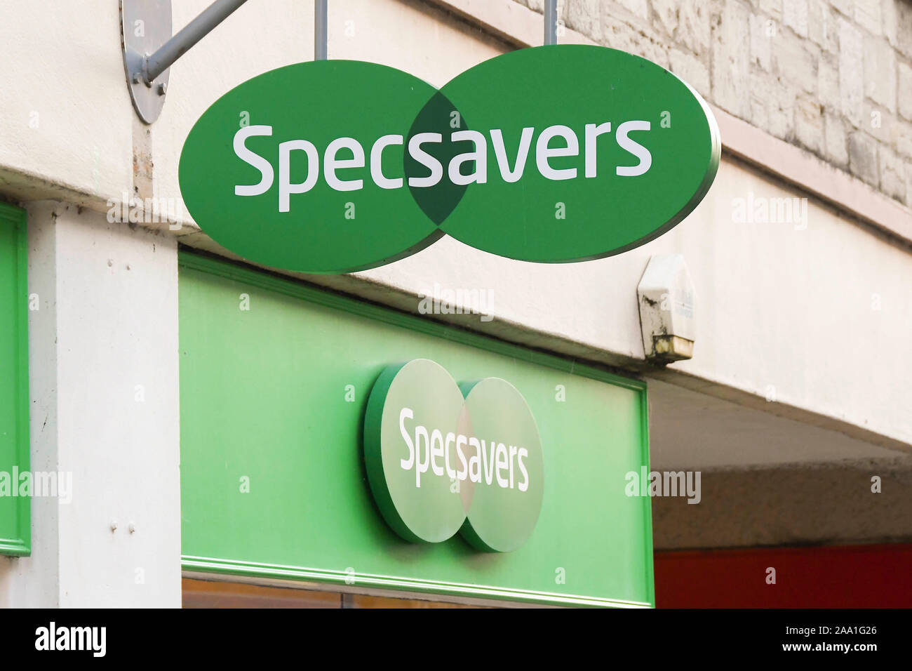 Specsavers opticians business sign in Dorchester in Dorset, UK.  Picture Credit: Graham Hunt/Alamy Stock Photo