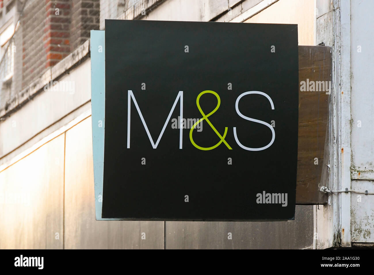 Marks & Spencer (M&S) business sign in Dorchester in Dorset, UK.  Picture Credit: Graham Hunt/Alamy Stock Photo