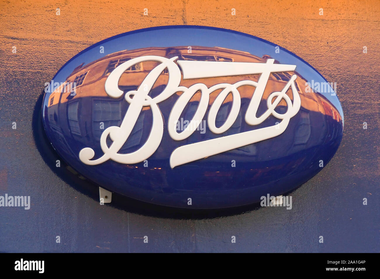 Boots business sign in Dorchester in Dorset, UK. Picture Credit: Graham ...
