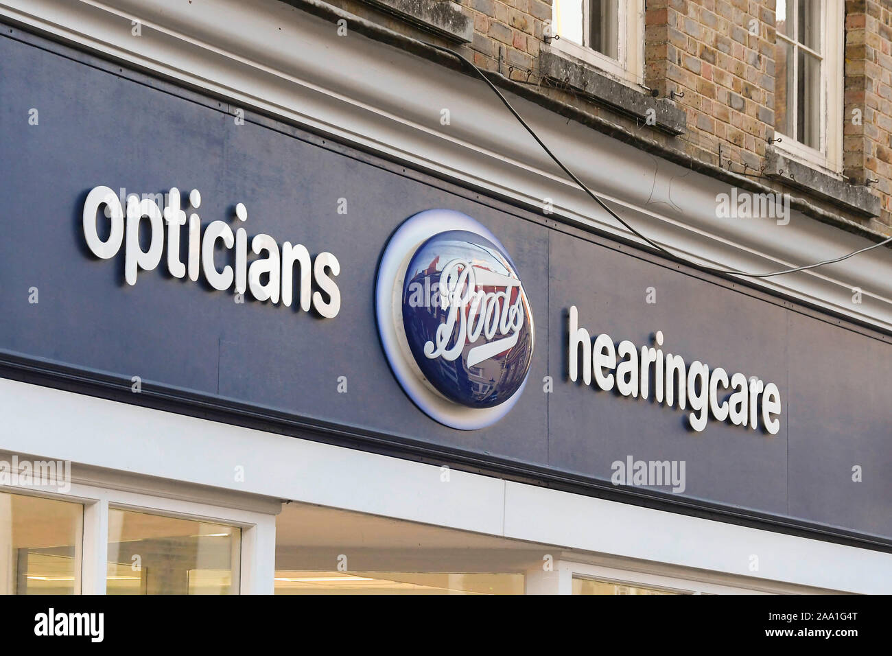 Boots opticians business sign in Dorchester in Dorset, UK. Picture Credit:  Graham Hunt/Alamy Stock Photo - Alamy