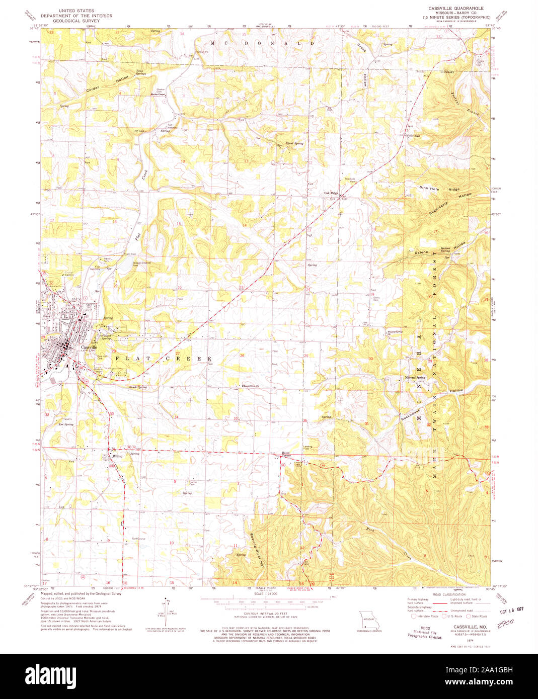 USGS TOPO Map Missouri MO Cassville 322216 1974 24000 Restoration Stock Photo