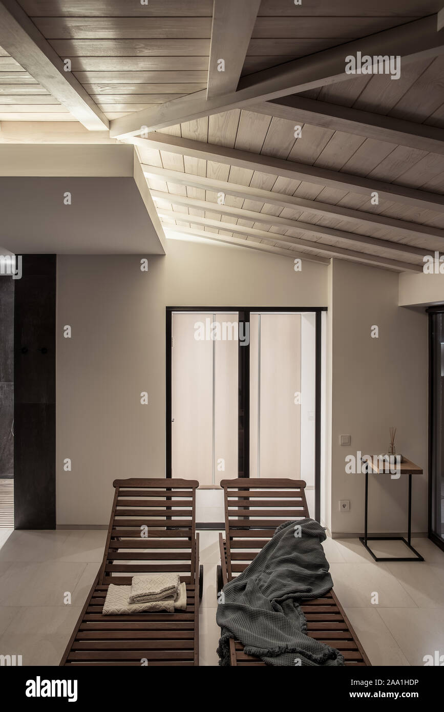 Fancy Modern Interior With Light And Dark Walls And A Wooden