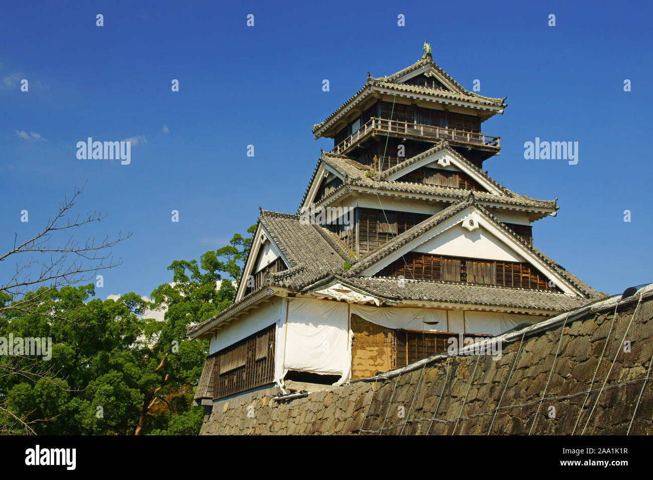 Uto Oar, Kumamoto Castle suffered from Kumamoto Earthquake Stock Photo
