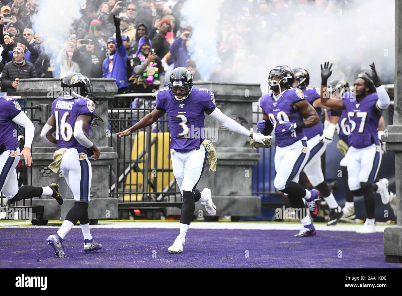 Baltimore, Maryland, USA. 17th Nov, 2019. ROBERT GRIFFIN III (3) runs into the arena at the start of the game held at M&T Bank Stadium, Baltimore, Maryland. Credit: Amy Sanderson/ZUMA Wire/Alamy Live News Stock Photo