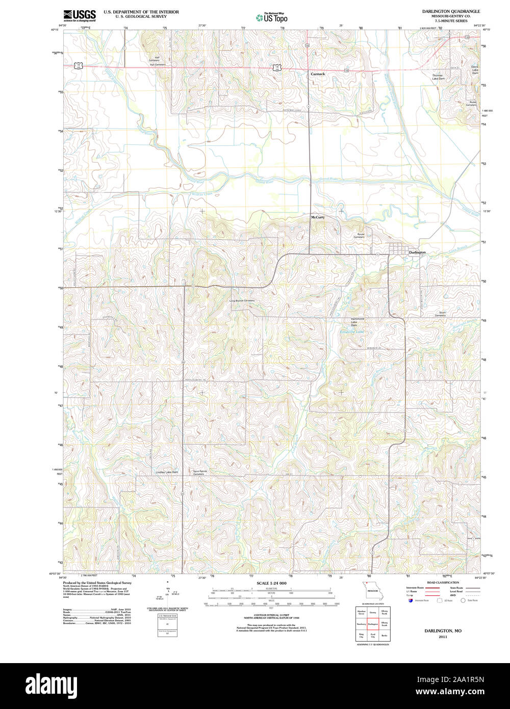 USGS TOPO Map Missouri MO Darlington 20111222 TM Restoration Stock Photo