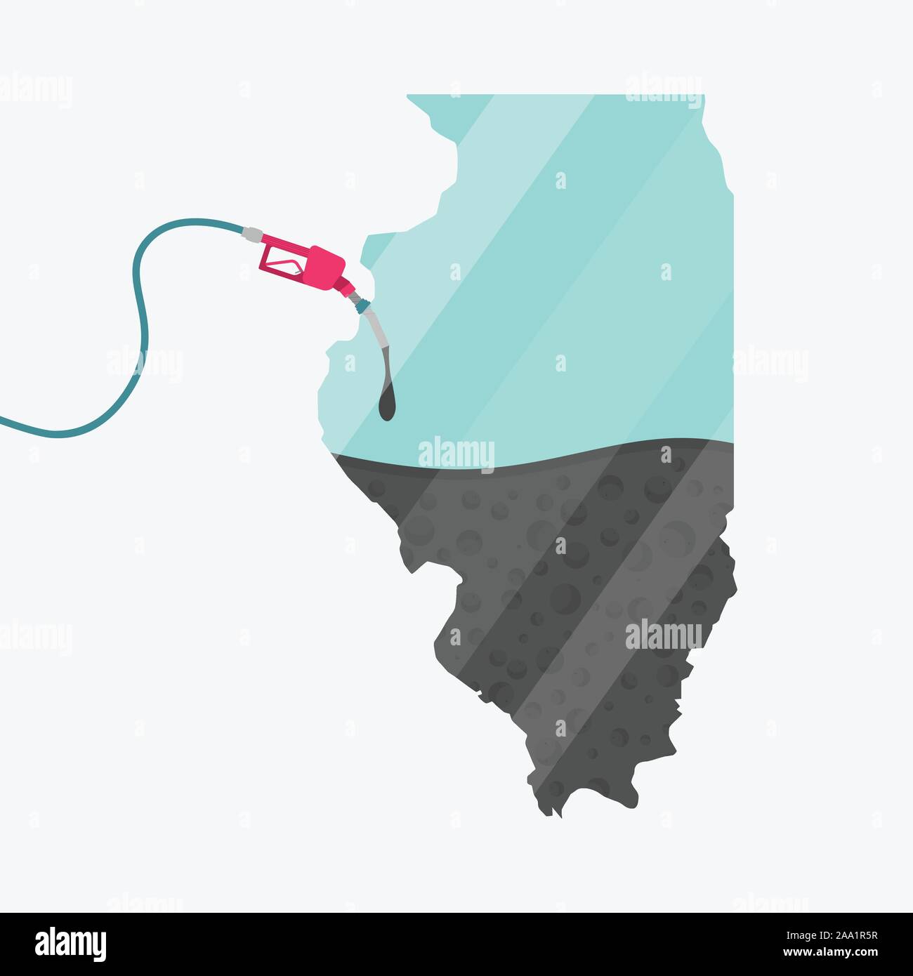 Map Illinois, in USA, being fueled by oil. Gas pump fueled map. On the