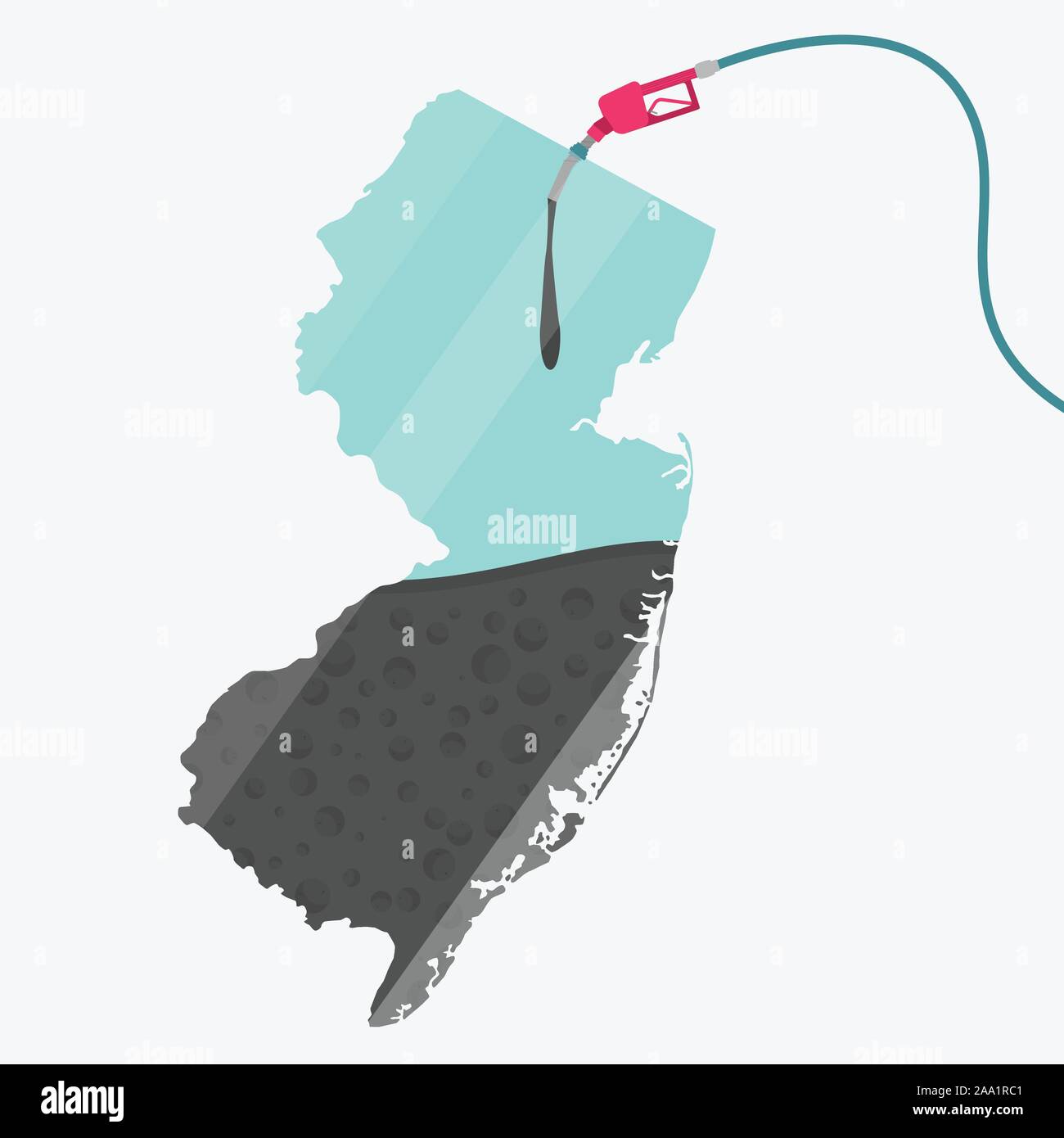 Map of New Jersey, in USA, being fueled by oil. Gas pump fueled map. On