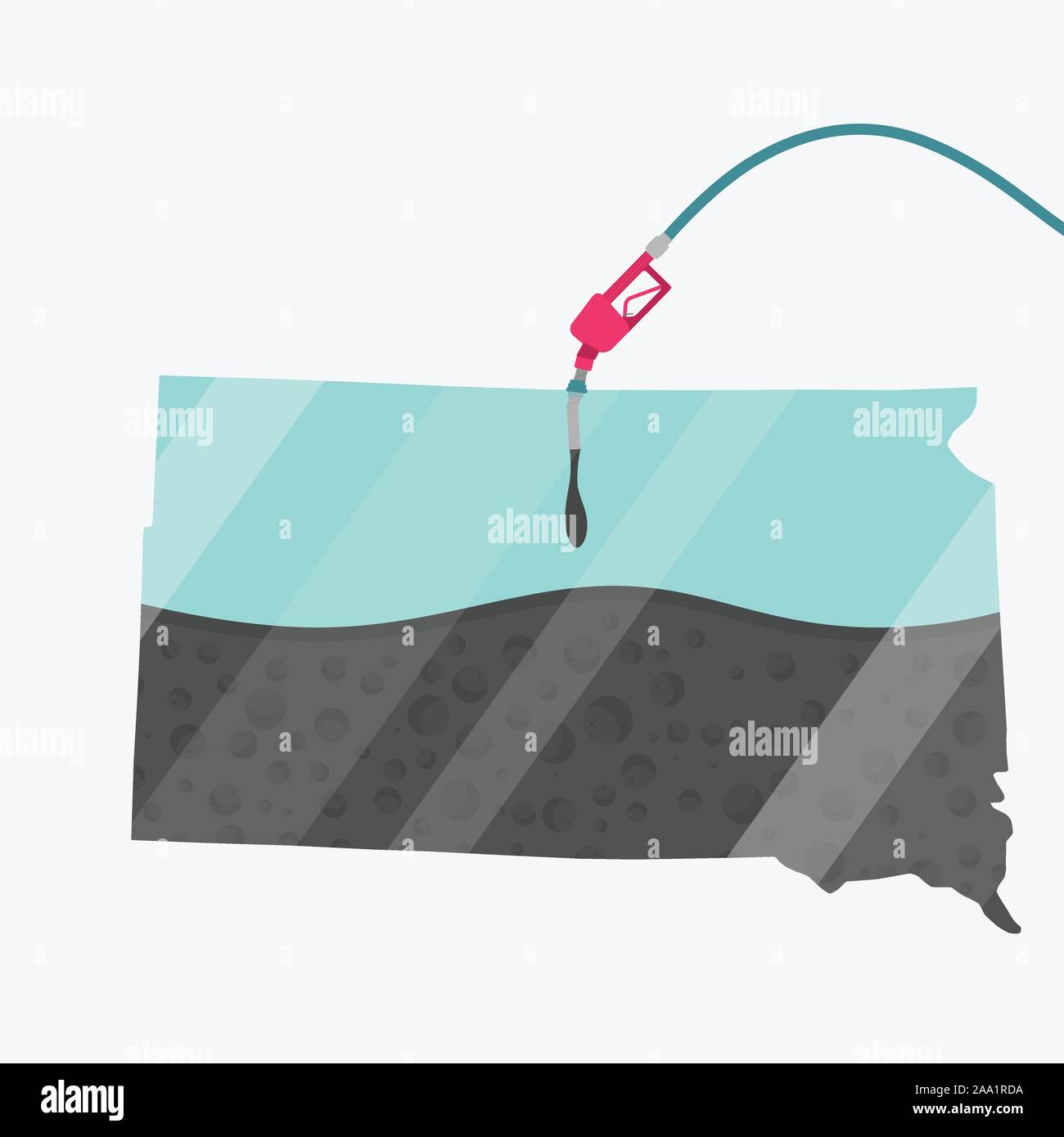 Map South Dakota, in USA, being fueled by oil. Gas pump fueled map. On
