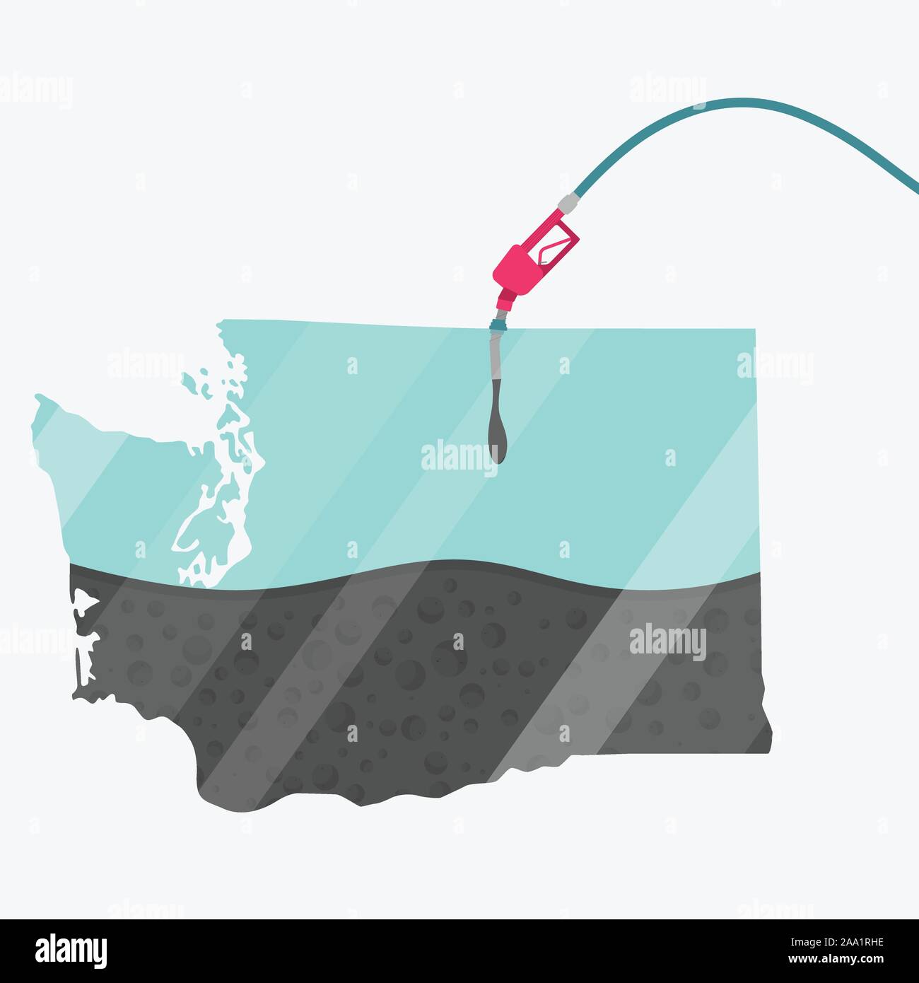 Map Washington, in USA, being fueled by oil. Gas pump fueled map. On