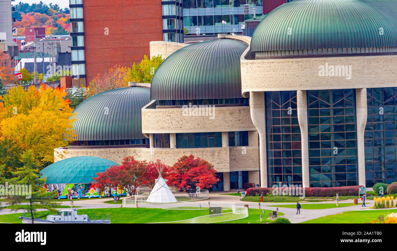 The Canadian Museum of History in Gatineau, Quebec, viewed from the Ottawa River in the fall. Stock Photo