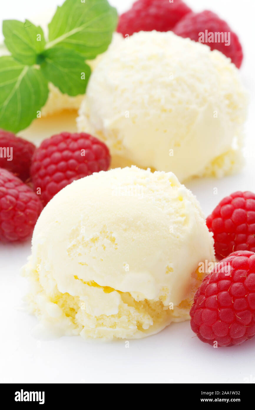 Vanilla Raspberry Background Vanilla Ice Cream With Raspberries On A White Background Stock Photo ...