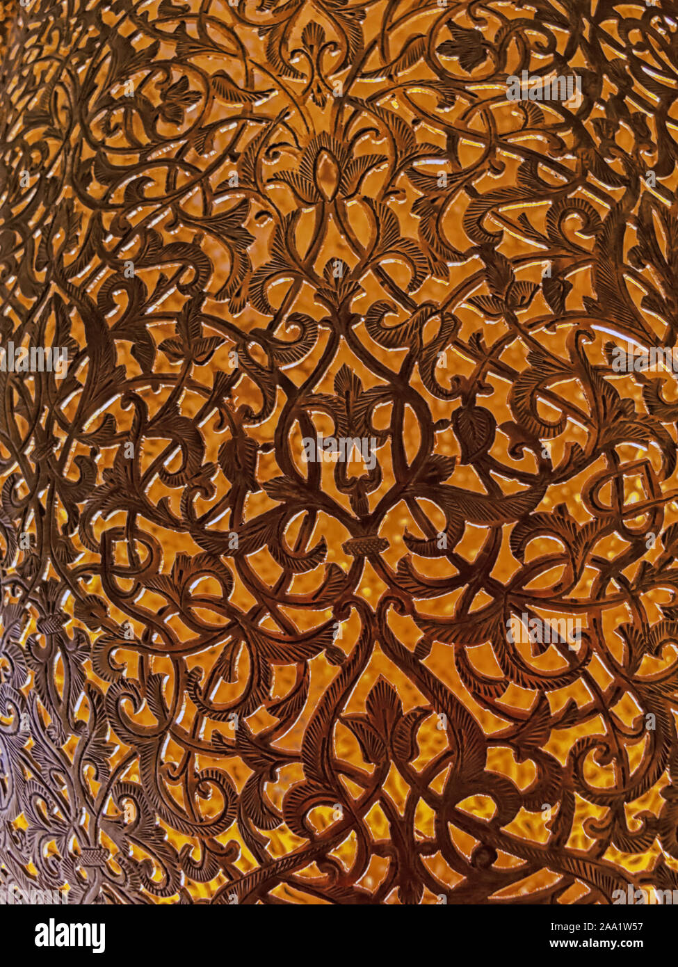 Detail of a moroccan brass lamps with traditional design, Ouarzazate, Morocco. Stock Photo