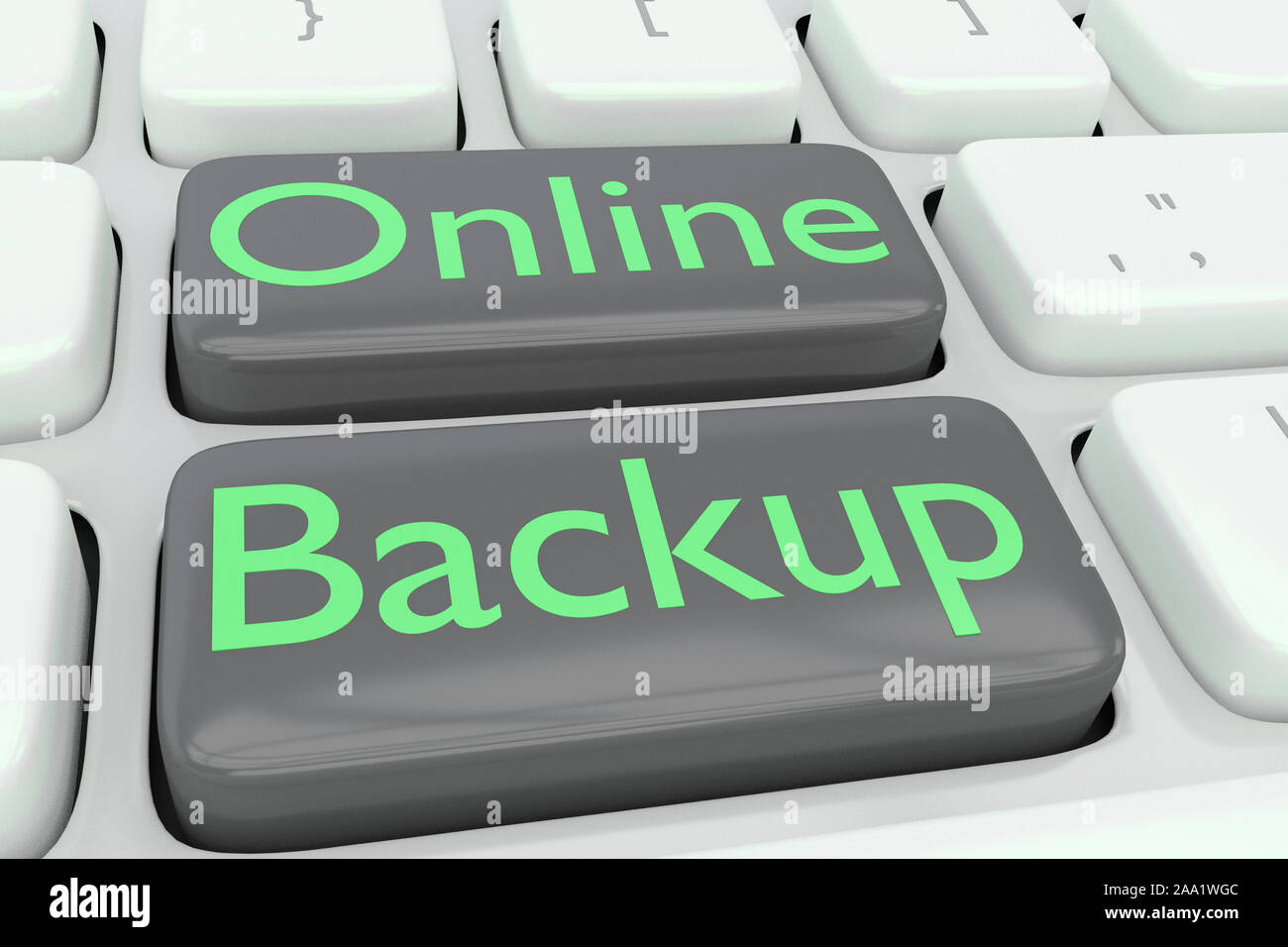 3D illustration of computer keyboard with the script Online Backup on