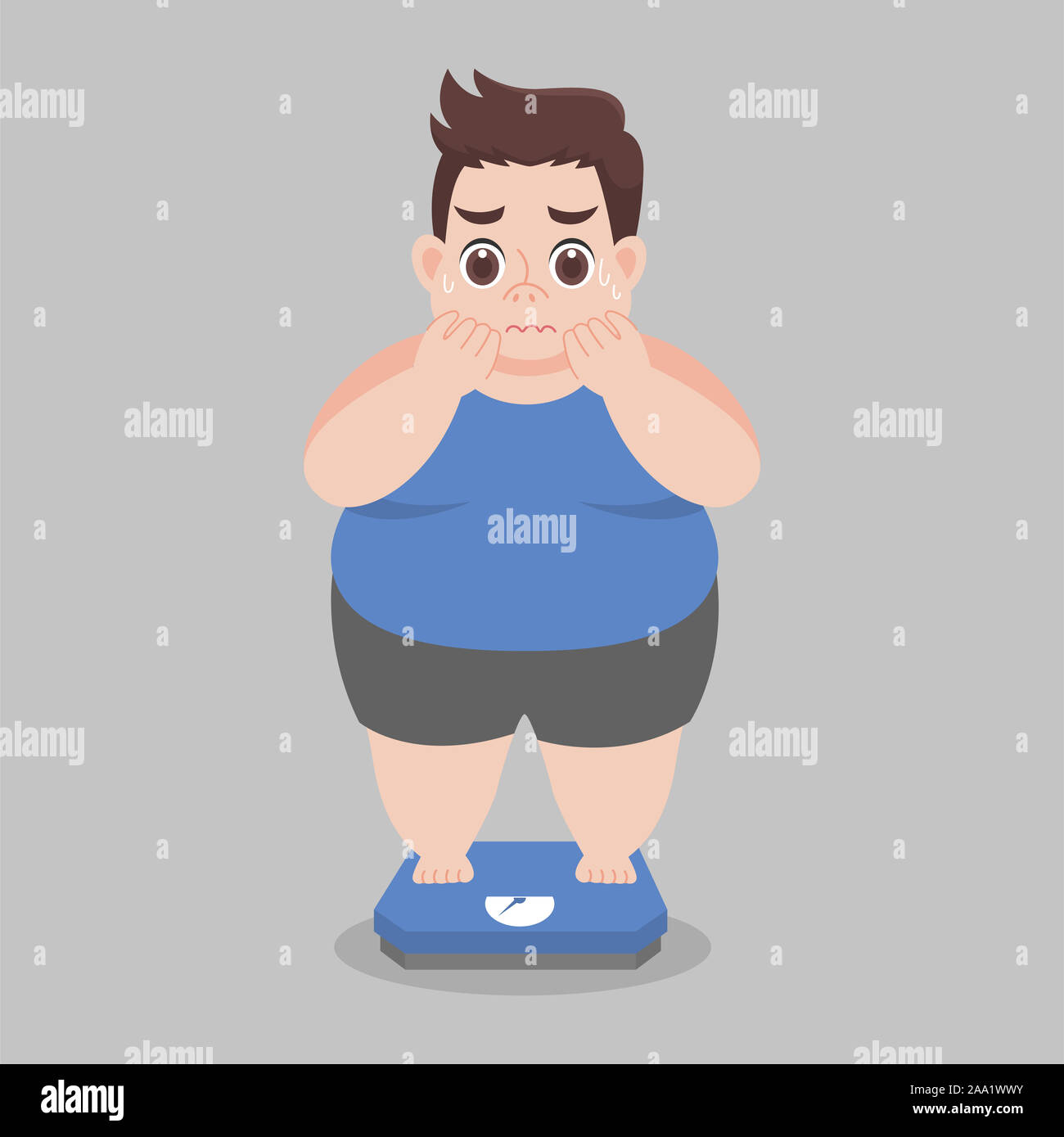 Big Fat Man worry standing on electronic scales for weight Body weight ...
