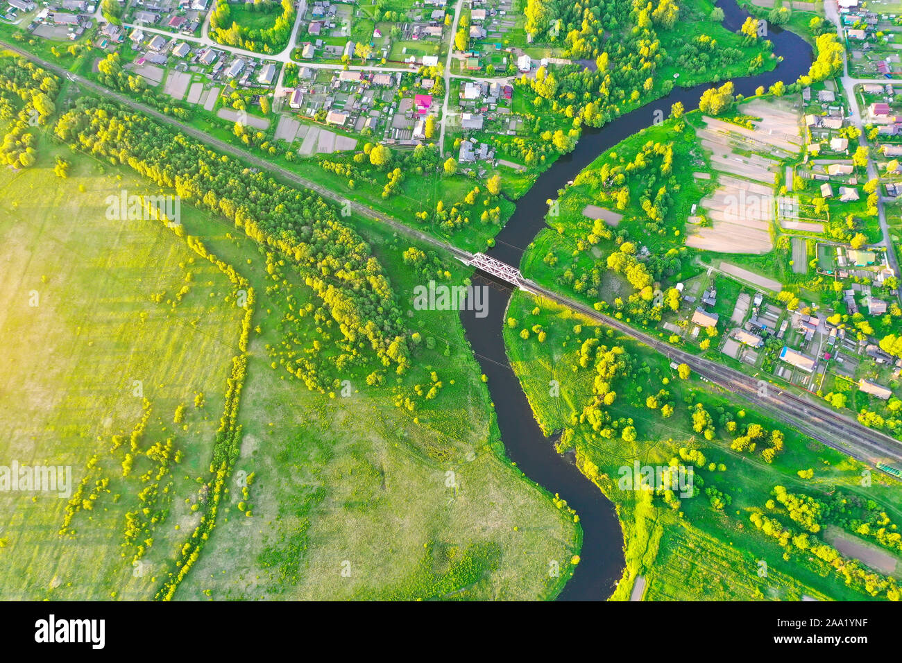 Top view river bridge railways hi-res stock photography and images - Alamy