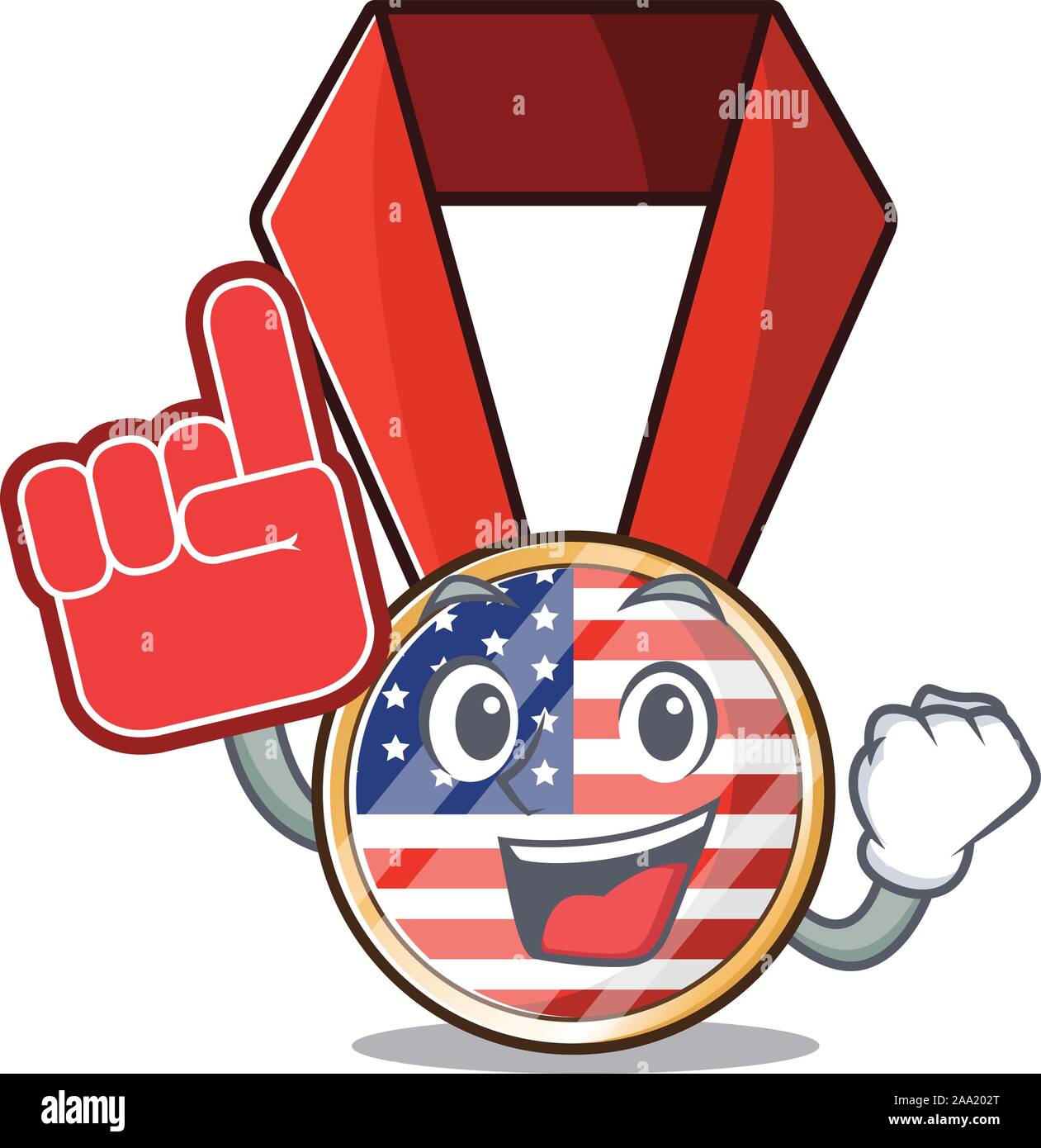 Cartoon usa ribbon with the character foam finger Stock Vector Image