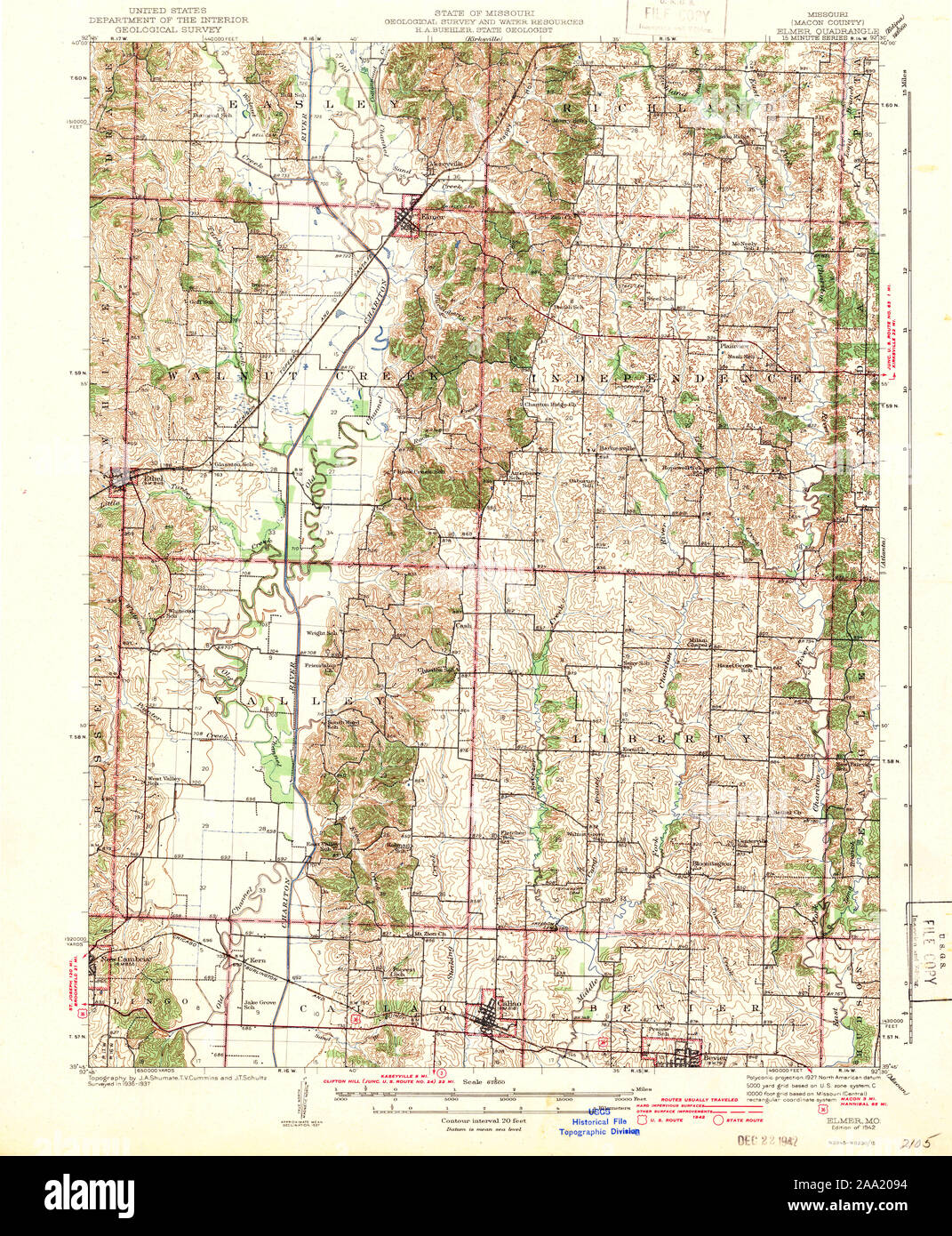 USGS TOPO Map Missouri MO Elmer 324869 1942 62500 Restoration Stock