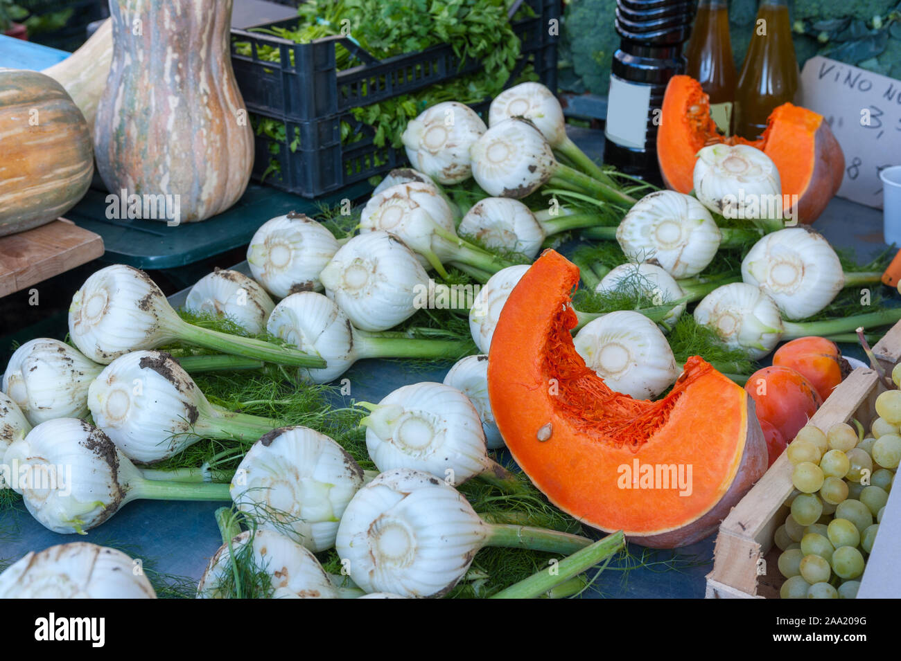 Farmers Market fruits and vegetables exposition Stock Photo