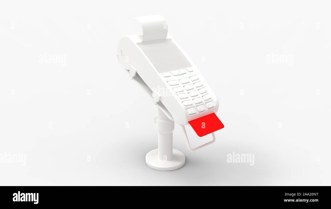 3d rendering of a pos device isolated in colored studio background ...