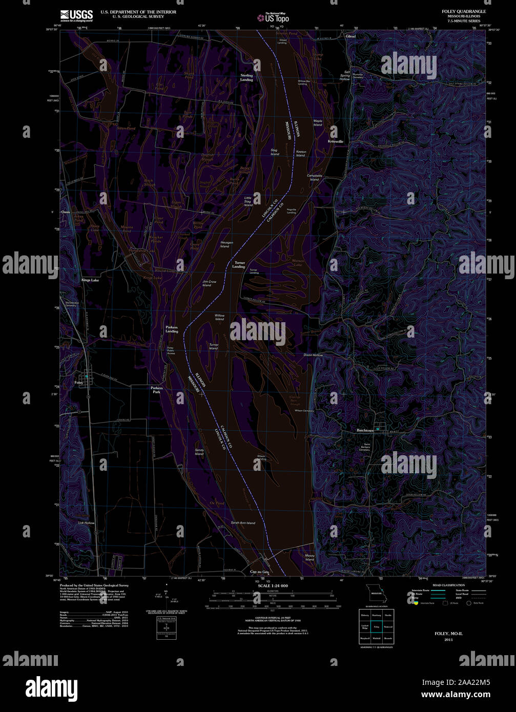 USGS TOPO Map Missouri MO Foley 20111214 TM Inverted Restoration Stock