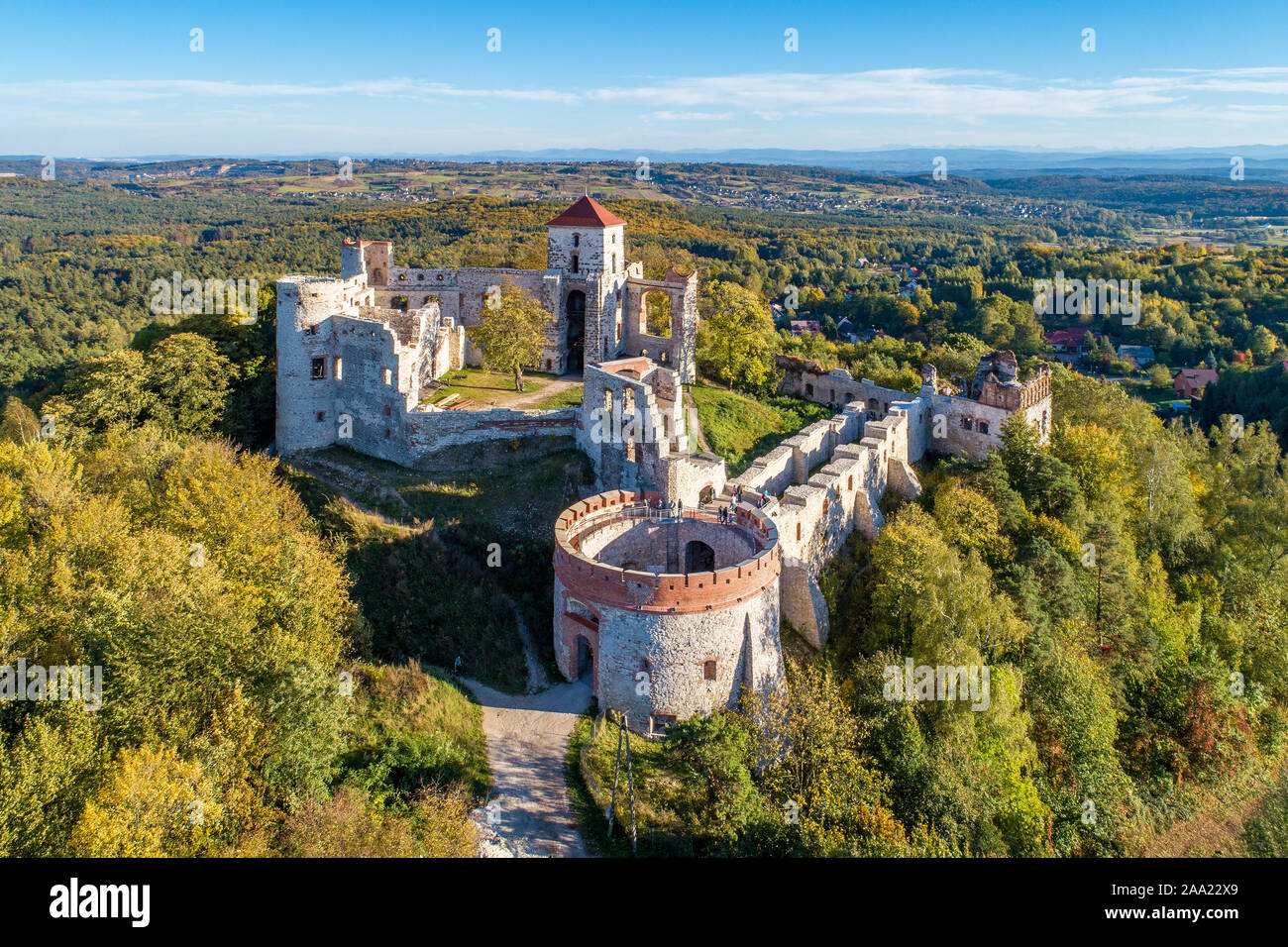 https://c8.alamy.com/comp/2AA22X9/ruins-of-medieval-tenczyn-castle-in-rudno-near-krakow-in-poland-aerial-view-in-fall-2AA22X9.jpg