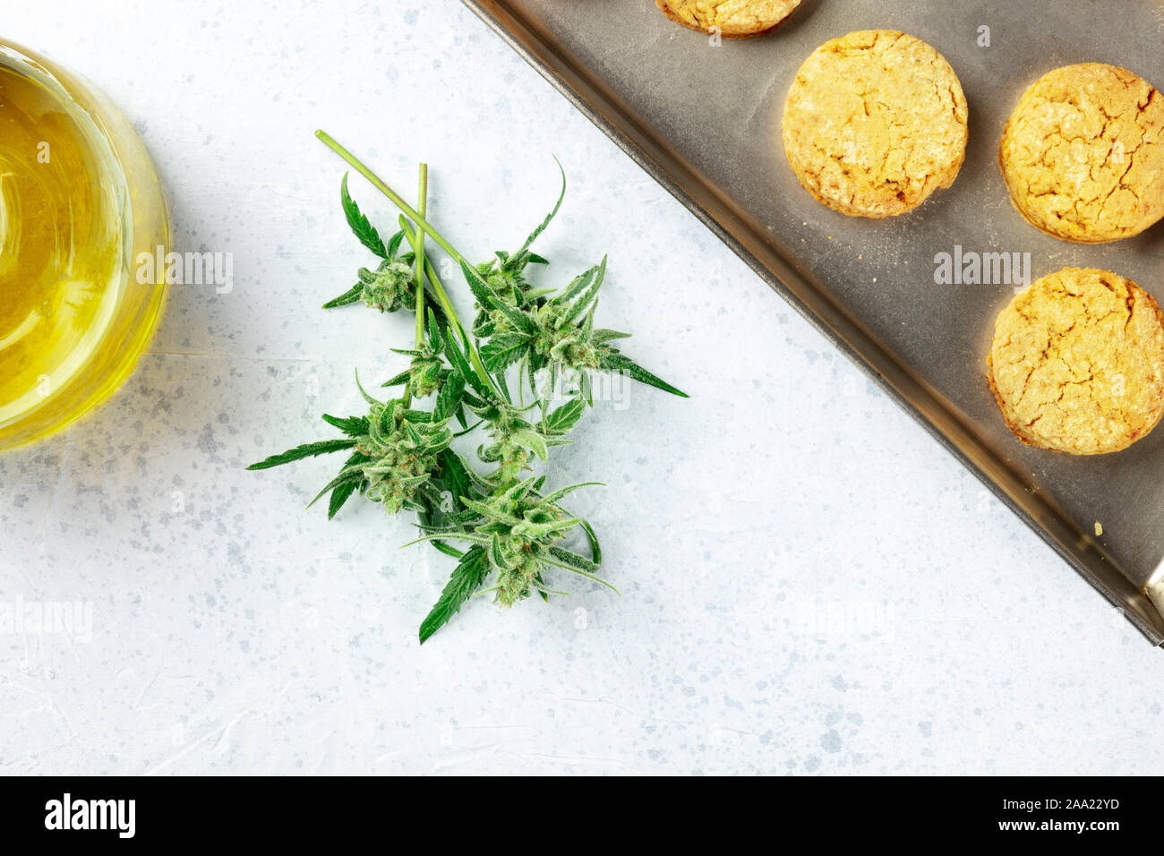 Cannabis butter cookies with marijuana buds and cannaoil, homemade