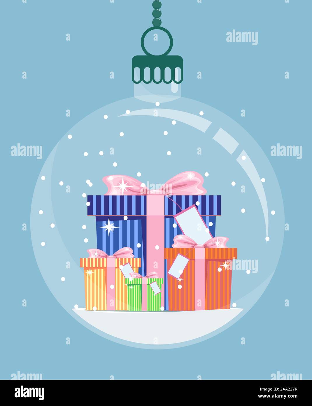 snow globe with christmas decoration inside. vector illustration. Stock Vector