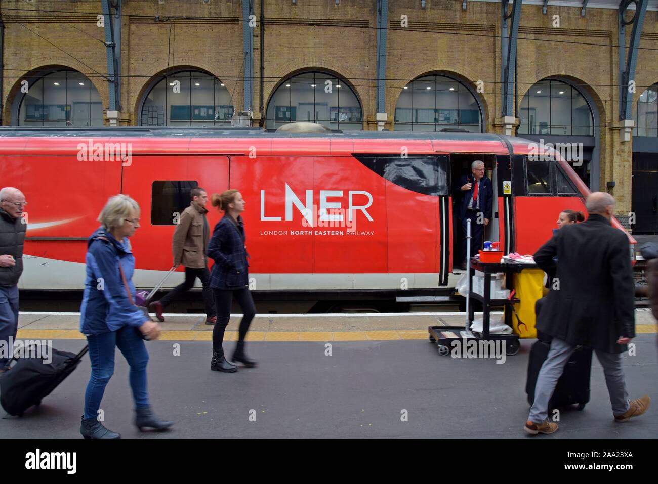 LNER Class 90 electric train seen at Kings Cross Station London train