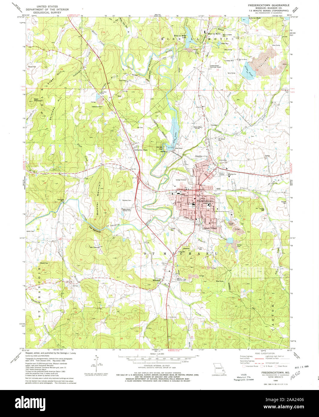 USGS TOPO Map Missouri MO Fredericktown 322708 1980 24000 Restoration