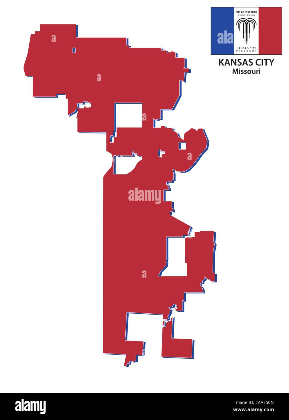 Kansas City Missouri Map with Flag Stock Vector