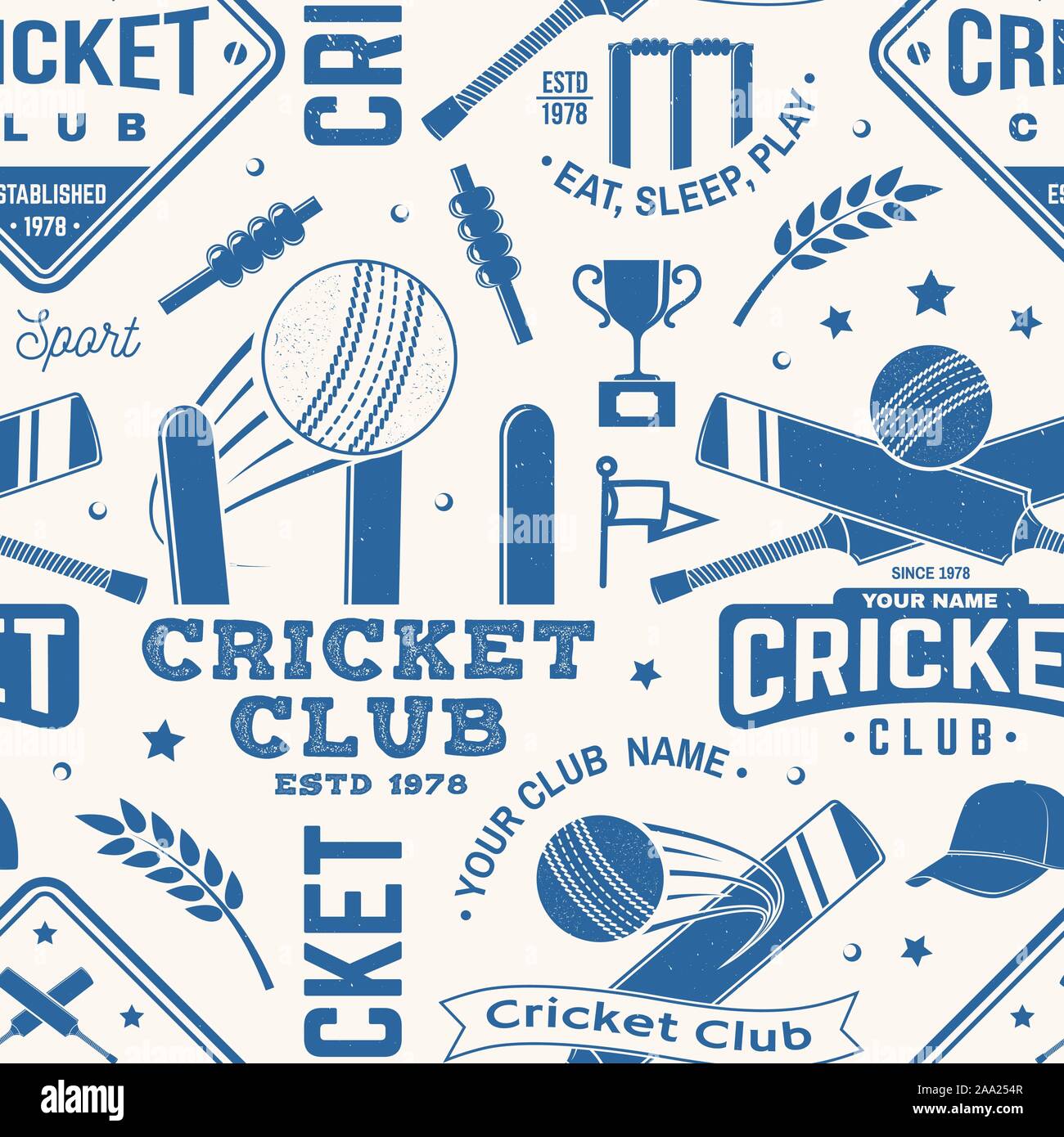 Cricket club seamless pattern or background. Vector illustration