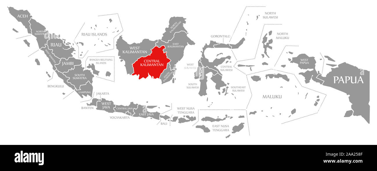 Central Kalimantan red highlighted in map of Indonesia Stock Photo