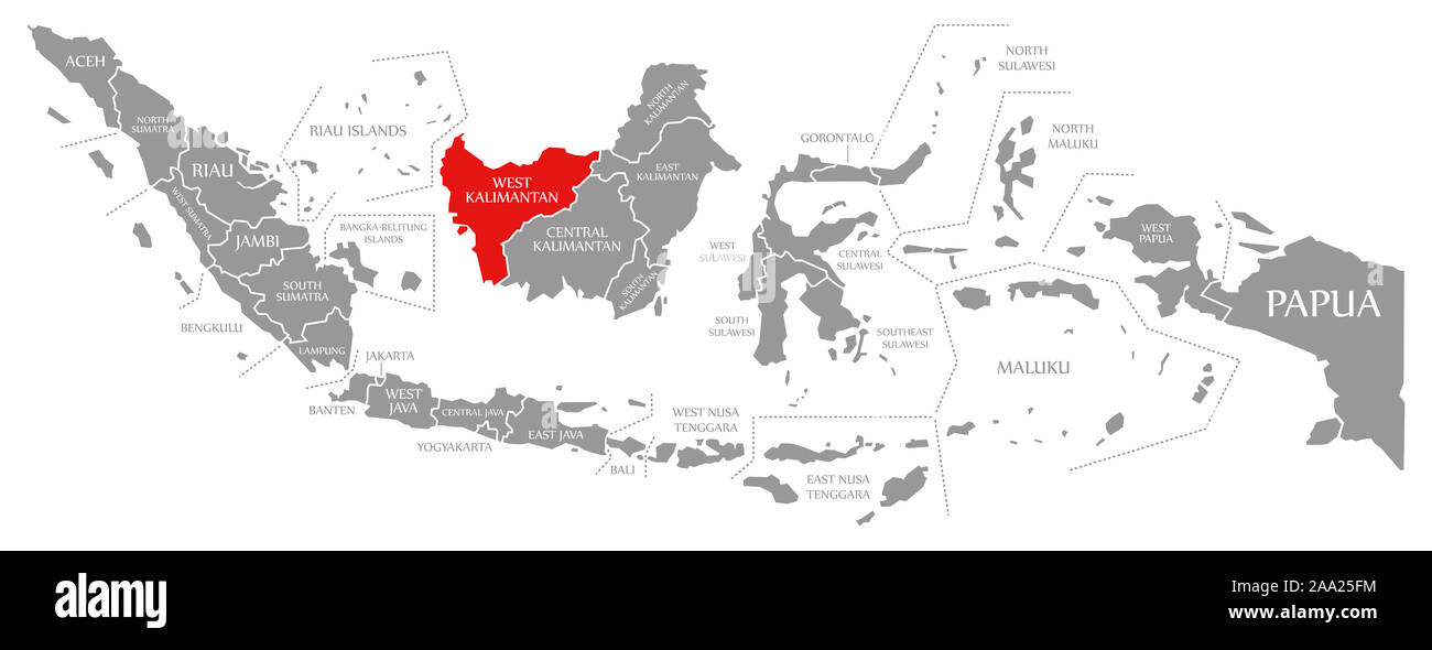 West Kalimantan red highlighted in map of Indonesia Stock Photo