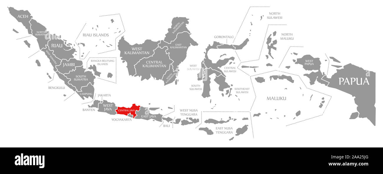 Central Java red highlighted in map of Indonesia Stock Photo - Alamy