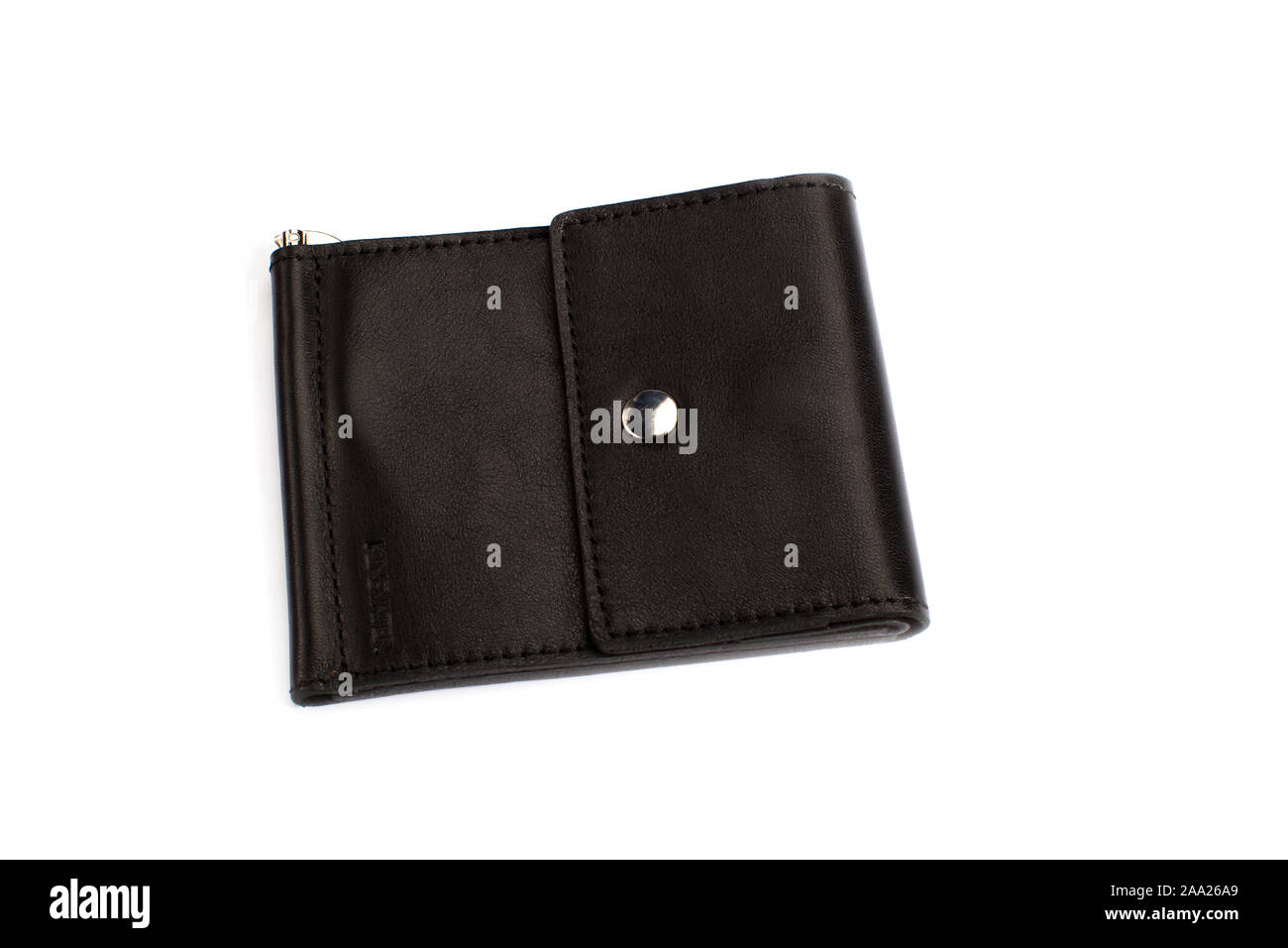 Black leather wallet on a white background Stock Photo - Alamy