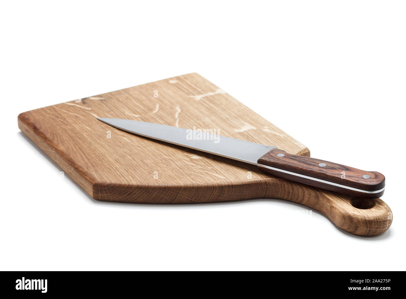 Kitchen Knife Lying On A Cutting Board, White Background Stock Photo ...