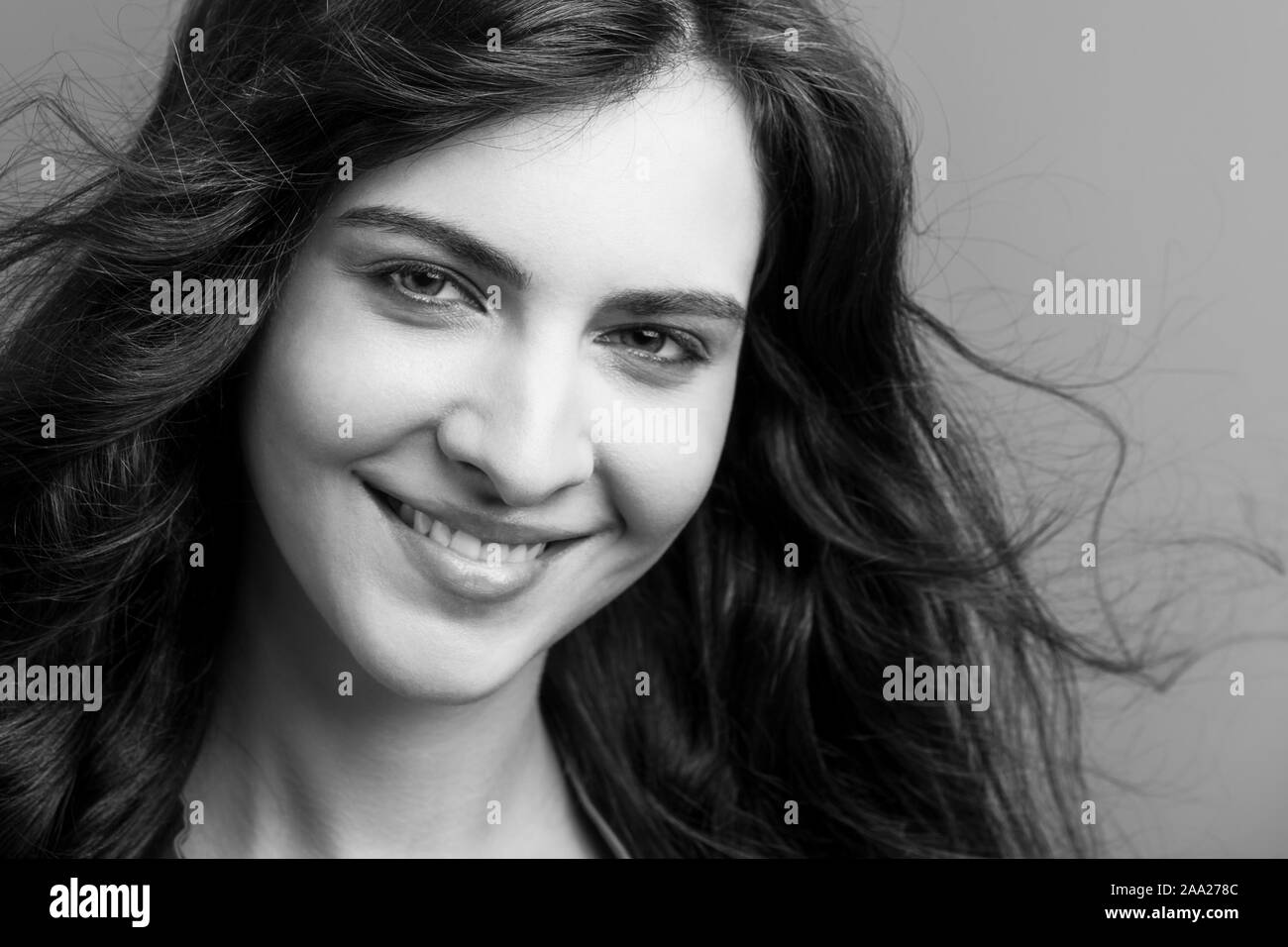 black and white portrait of a young beautiful woman Stock Photo