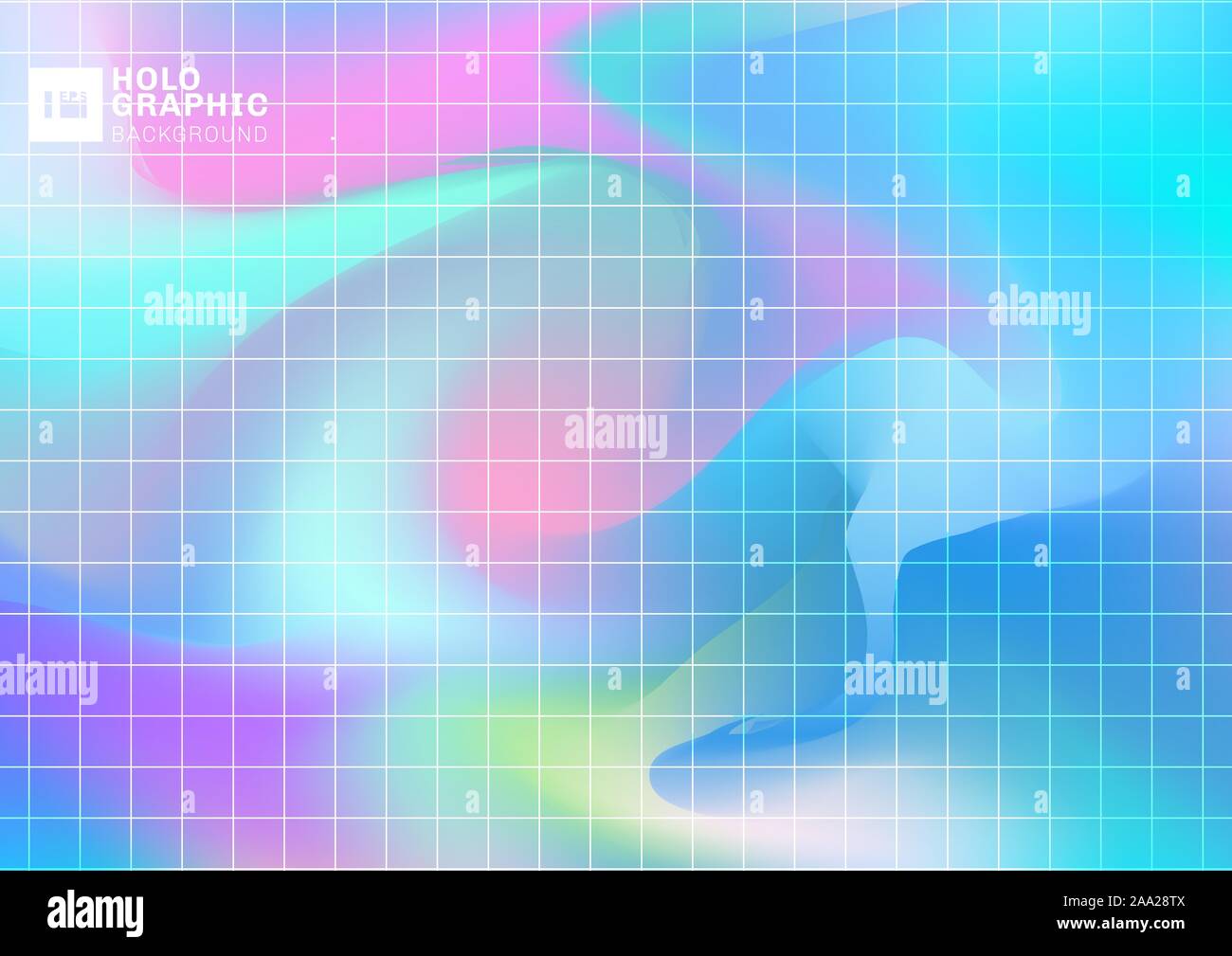 Abstract holographic Iridescent smooth background with grid pattern. Vector illustration Stock Vector