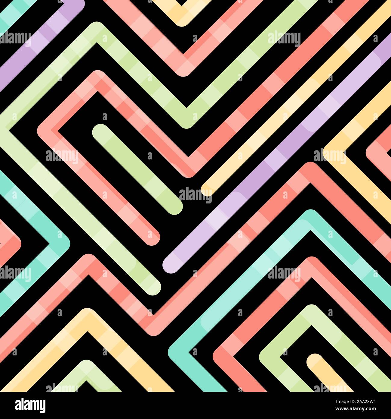 Abstract bright color lines connection pattern transition on black background. Vector illustration Stock Vector