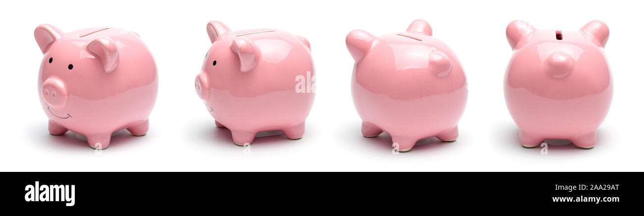 Pink piggy bank isolated on a white background Stock Photo - Alamy