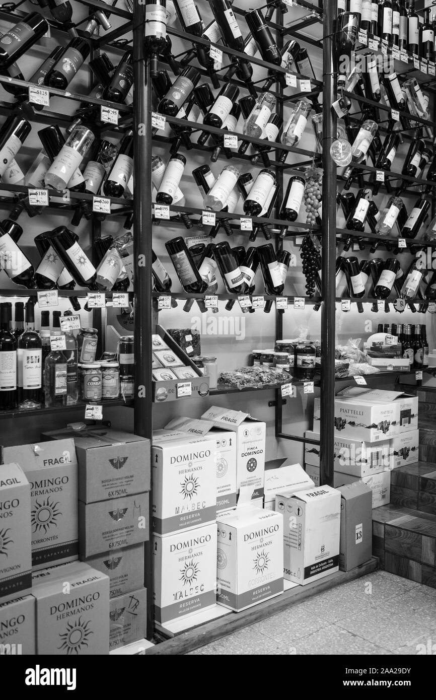 Wine shop in black and white in Cafayate, Argentina Stock Photo